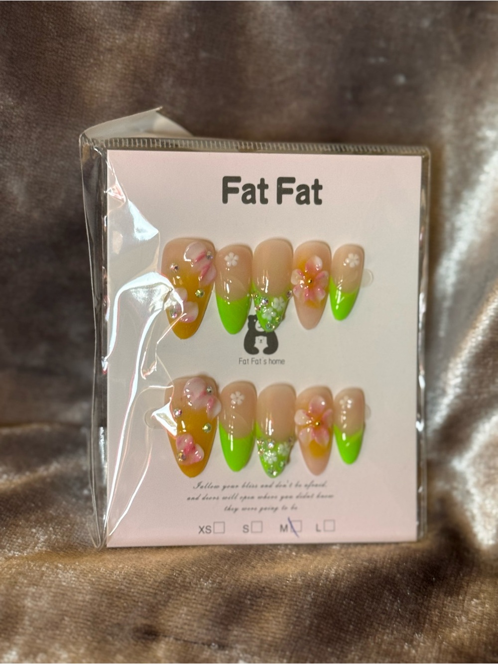 💅#591- Neon Green French Floral Tip Handmade Nails Medium Almond 2.5